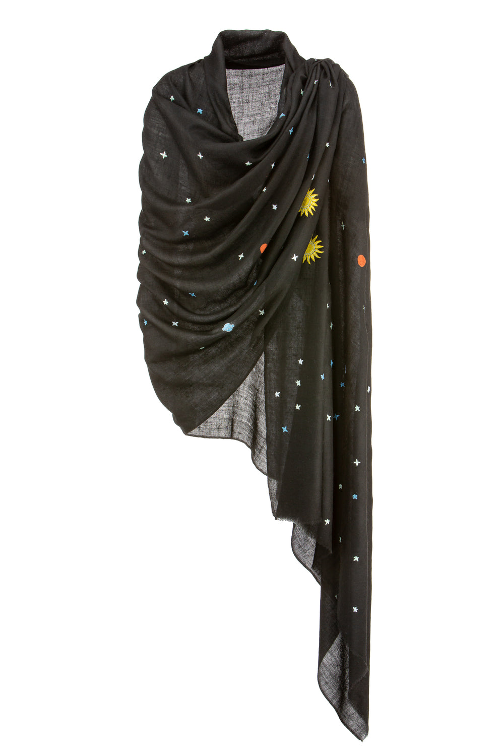 Pashmina Kaschmir Schal in Schwarz- The Adorned  - Dancing Universe  - Marici 