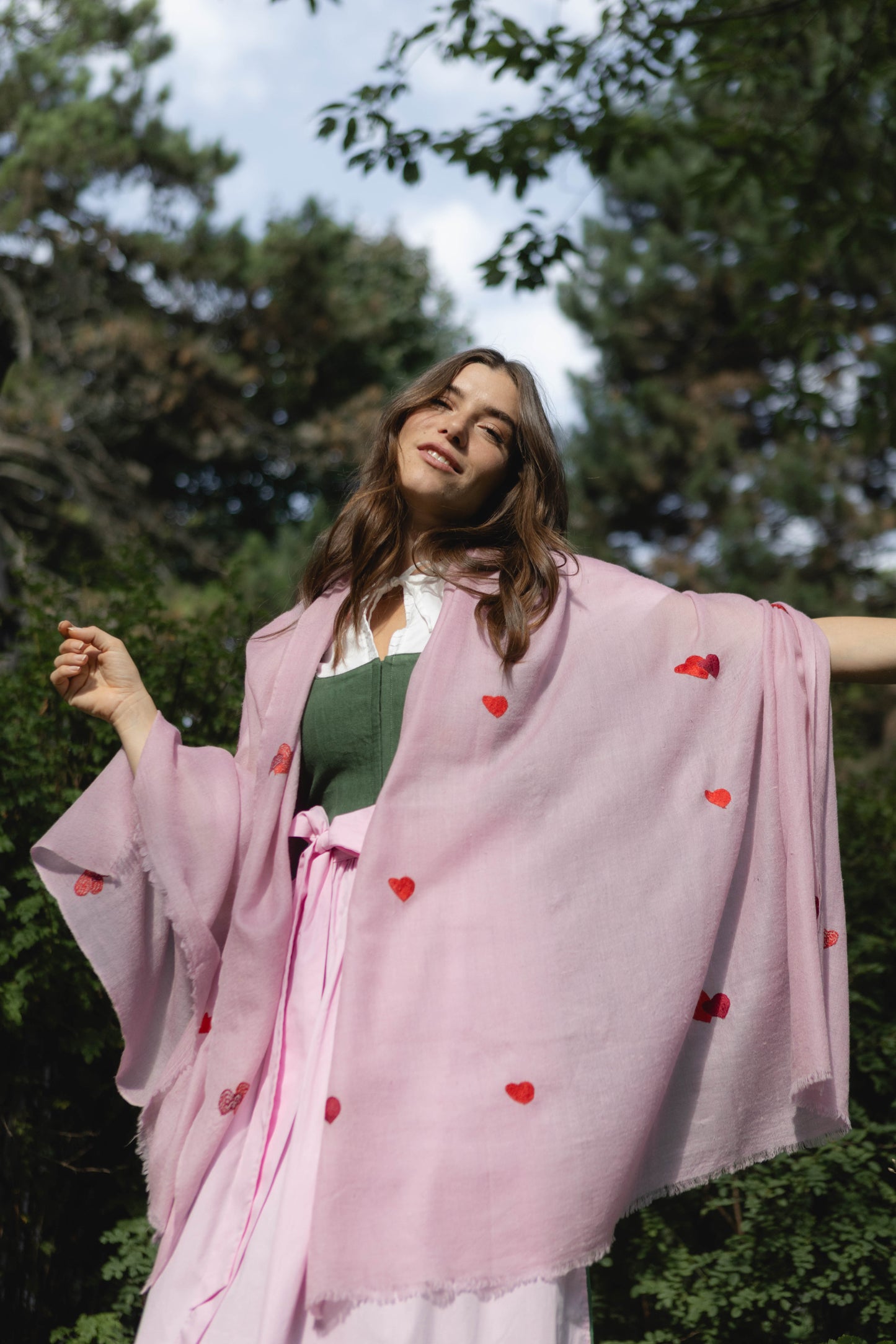 Pashmina Kaschmir Schal in Rosa mit Herzmotiv Wiesn Collection Marici