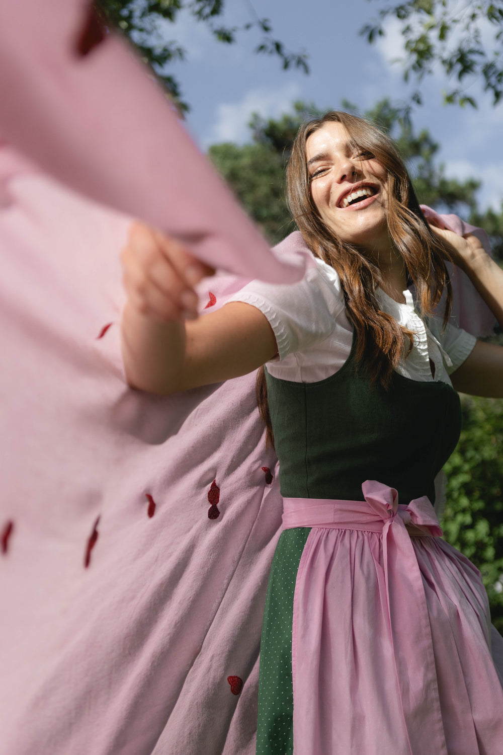Pashmina Kaschmir Schal in Rosa mit Herzmotiv Wiesn Collection Marici