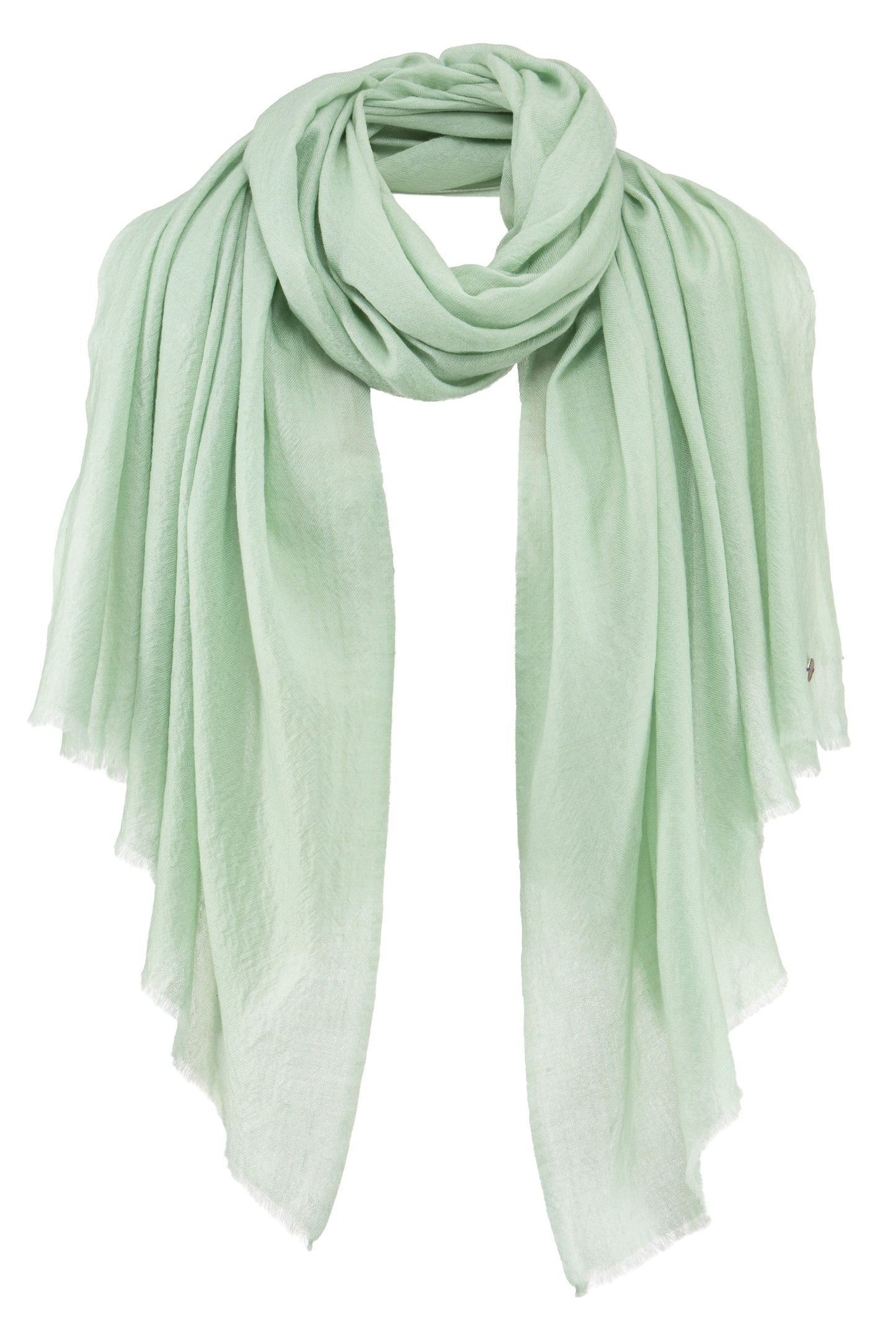 Pashmina Kaschmir Schal „The Breeze – Dusty Mint“ in sanftem Dusty-Mint-Ton; ultraleicht, weich und handgefertigt von Mārīci.