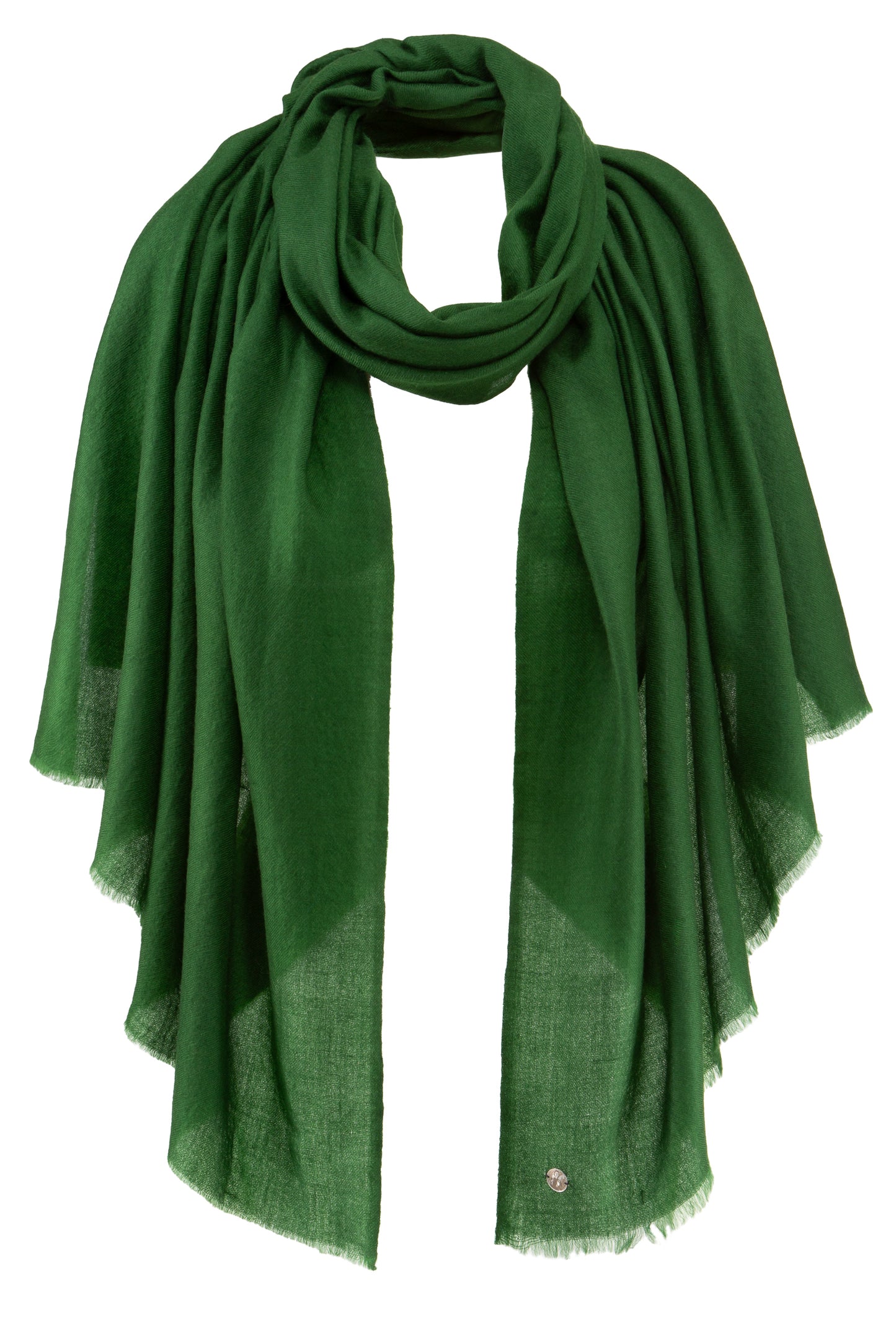 Pashmina Kaschmir Schal „The Breeze – Forest Green“ in tiefem Waldgrün; ultraleicht, weich und handgefertigt von Mārīci.
