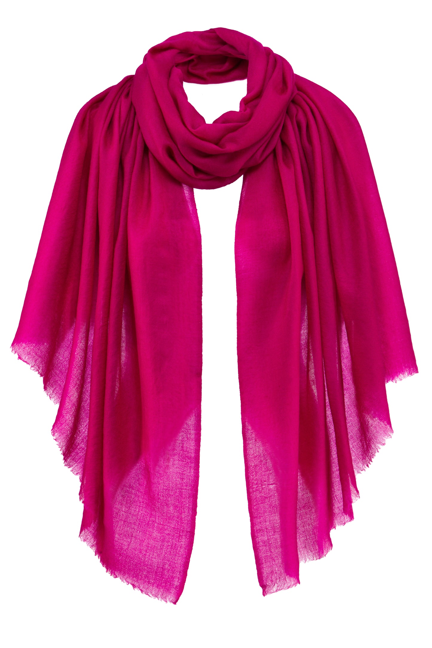 Pashmina Kaschmir Schal „The Breeze – Luminous Wildberry“ in leuchtendem Beeren-Pink; ultraleicht, weich und handgefertigt von Mārīci.