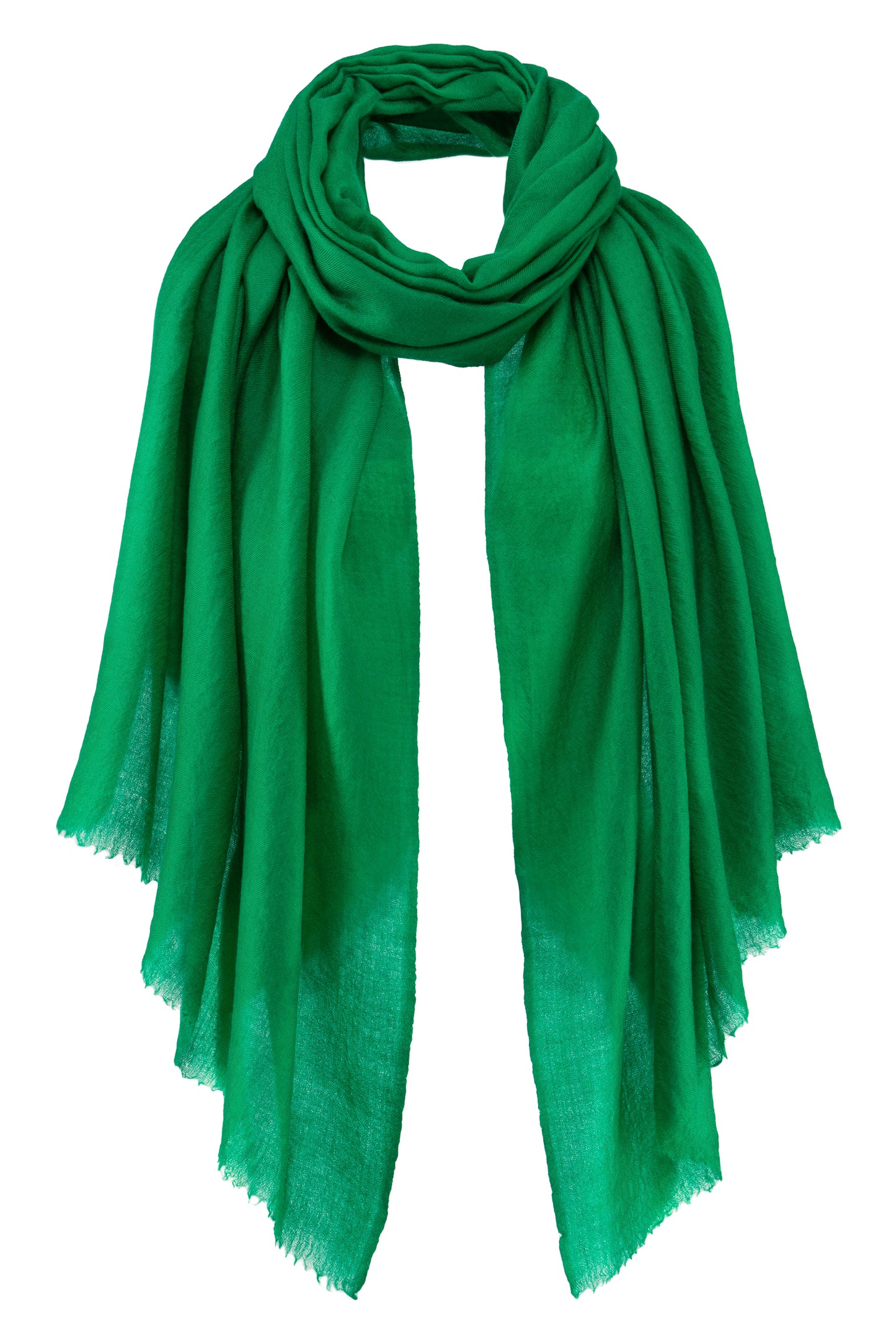  Pashmina Kaschmir Schal „The Breeze – Timeless Emerald“ in tiefem Smaragdgrün; ultraleicht, weich und handgefertigt von Mārīci.